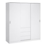 Naia Wardrobe with 2 Sliding Doors 1 Door 3 Drawers in White High Gloss