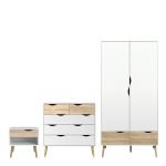 Oslo Package - Bedside 1 Drawer Chest of 5 Drawers (2) Wardrobe 2 Doors 2 Drawers in White and Oak