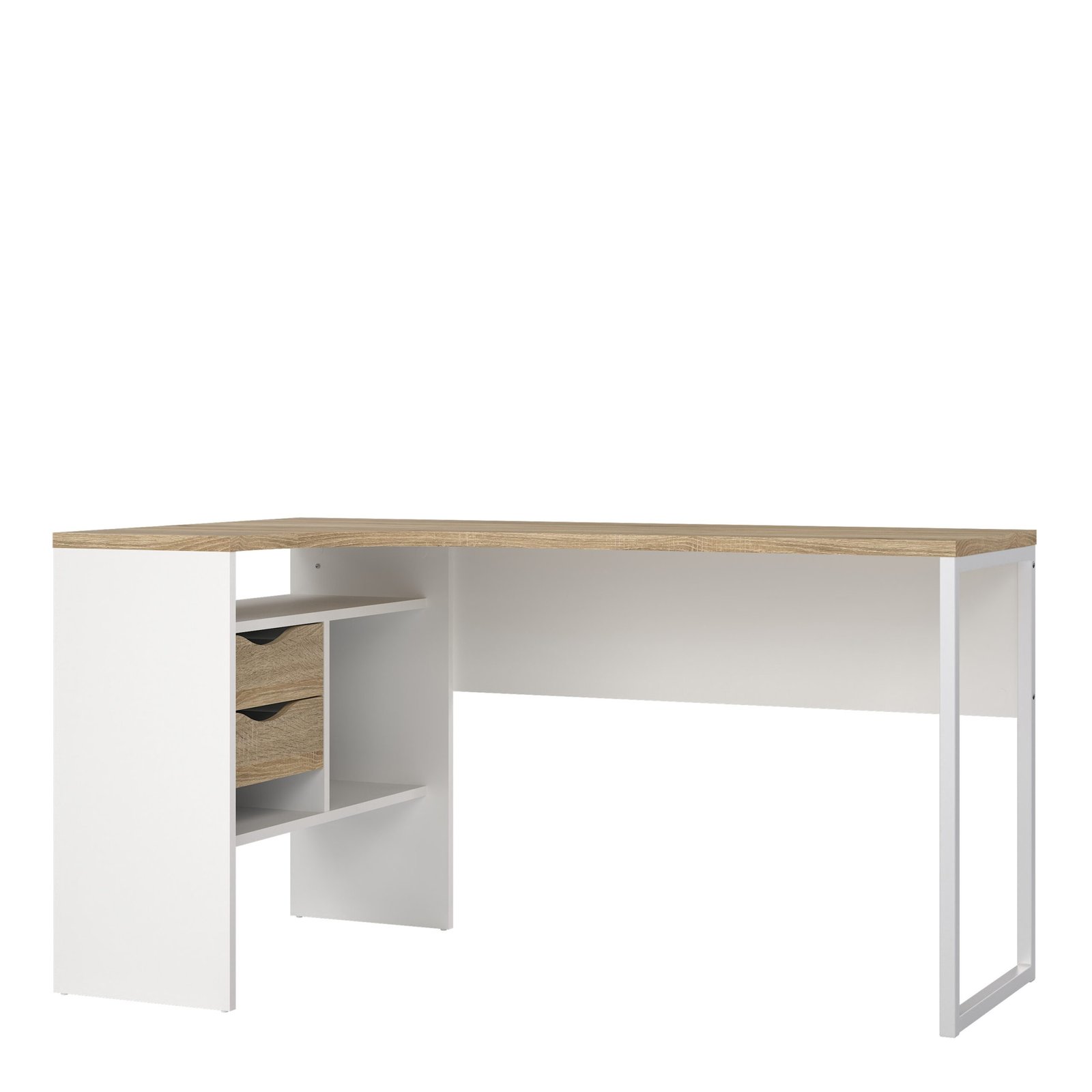 7198011849ak_1 Function Plus Corner Desk 2 Drawers in White and Oak - Image 1