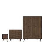 Ry Package - Wardrobe 3 Doors  3 Drawers  Double chest 6 Drawers  Bedside Cabinet 2 Drawers in Matt Black Walnut