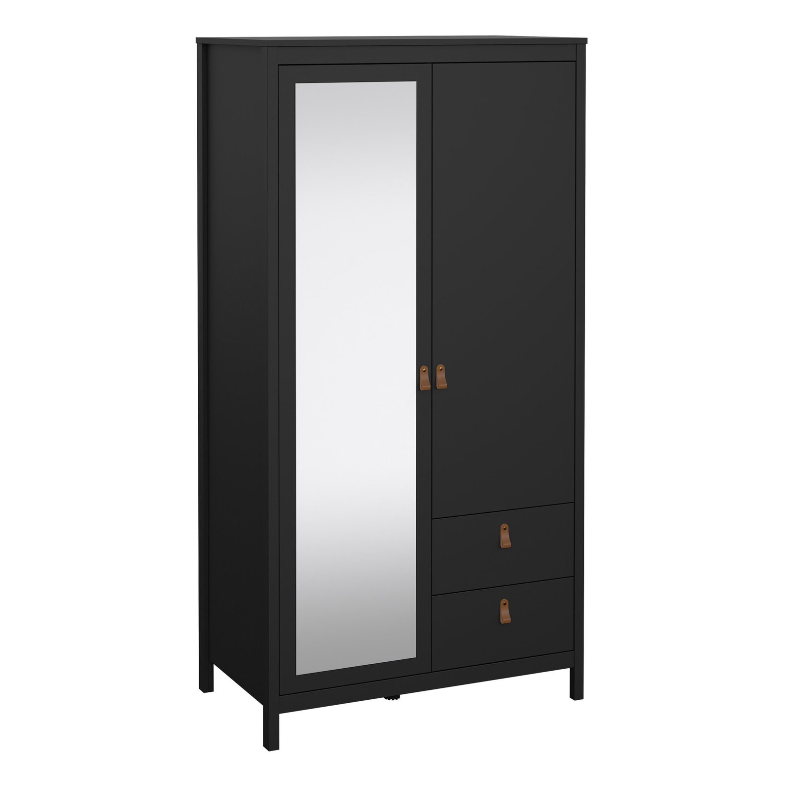 72579658gmgm_1 Barcelona Wardrobe with 1 Door 1 Mirror Door 2 Drawers in Matt Black - Image 1