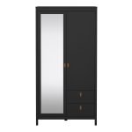 Barcelona Wardrobe with 1 Door 1 Mirror Door 2 Drawers in Matt Black - Image 2