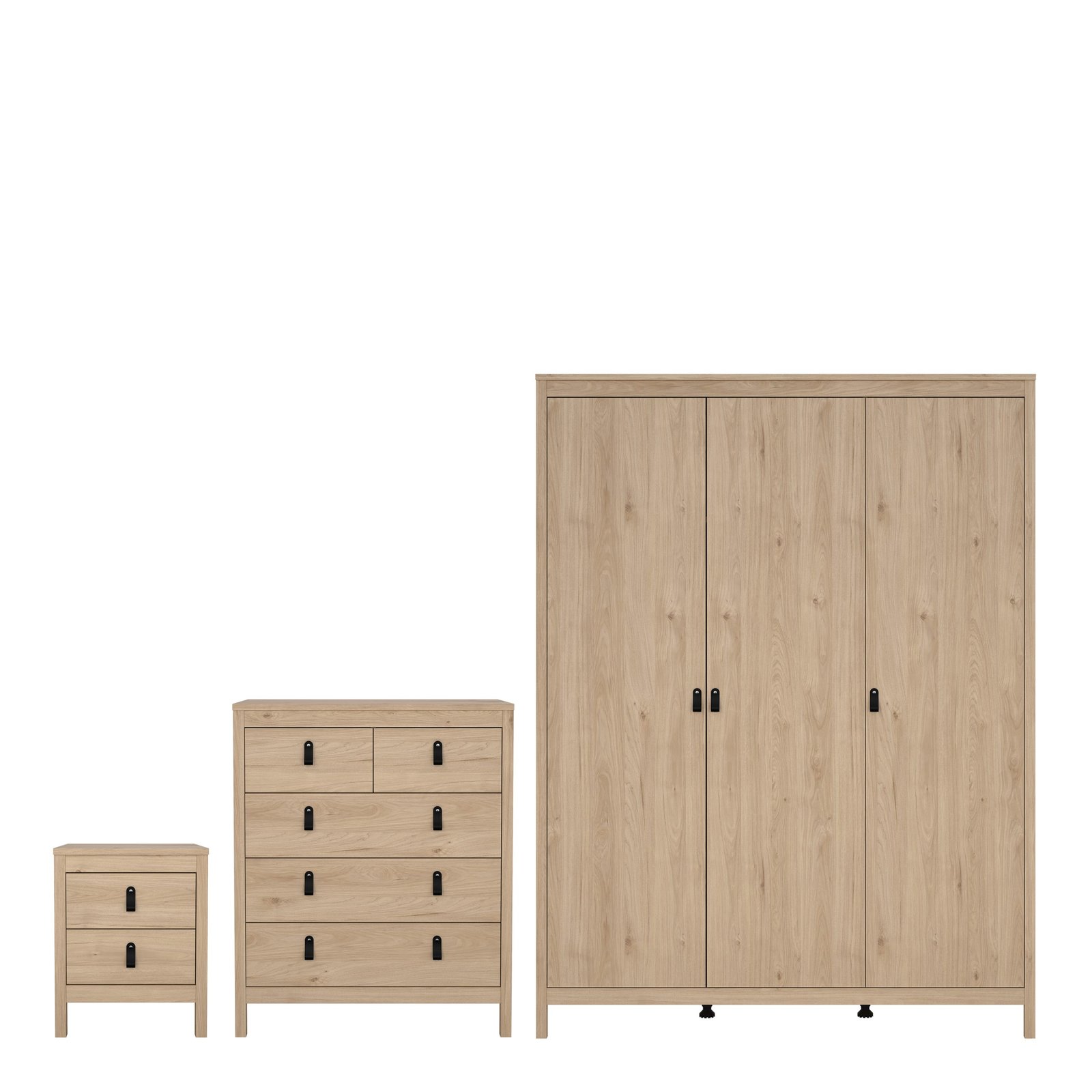 725hlhlp2_1 Barcelona Package - Bedside Table 2 Drawers Chest 5 Drawers 3 Door Wardrobe in Jackson Hickory Oak - Image 1