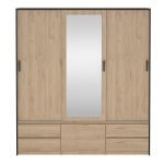 Line Wardrobe with 2 Sliding Doors 1 Sliding Door with Mirror in Jackson Hickory Oak - Image 2