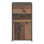 Best Chest Storage Cabinet 2 Drawers 1 Door in Concrete Optic Dark Grey/Old - Wood Vintage - Image 2