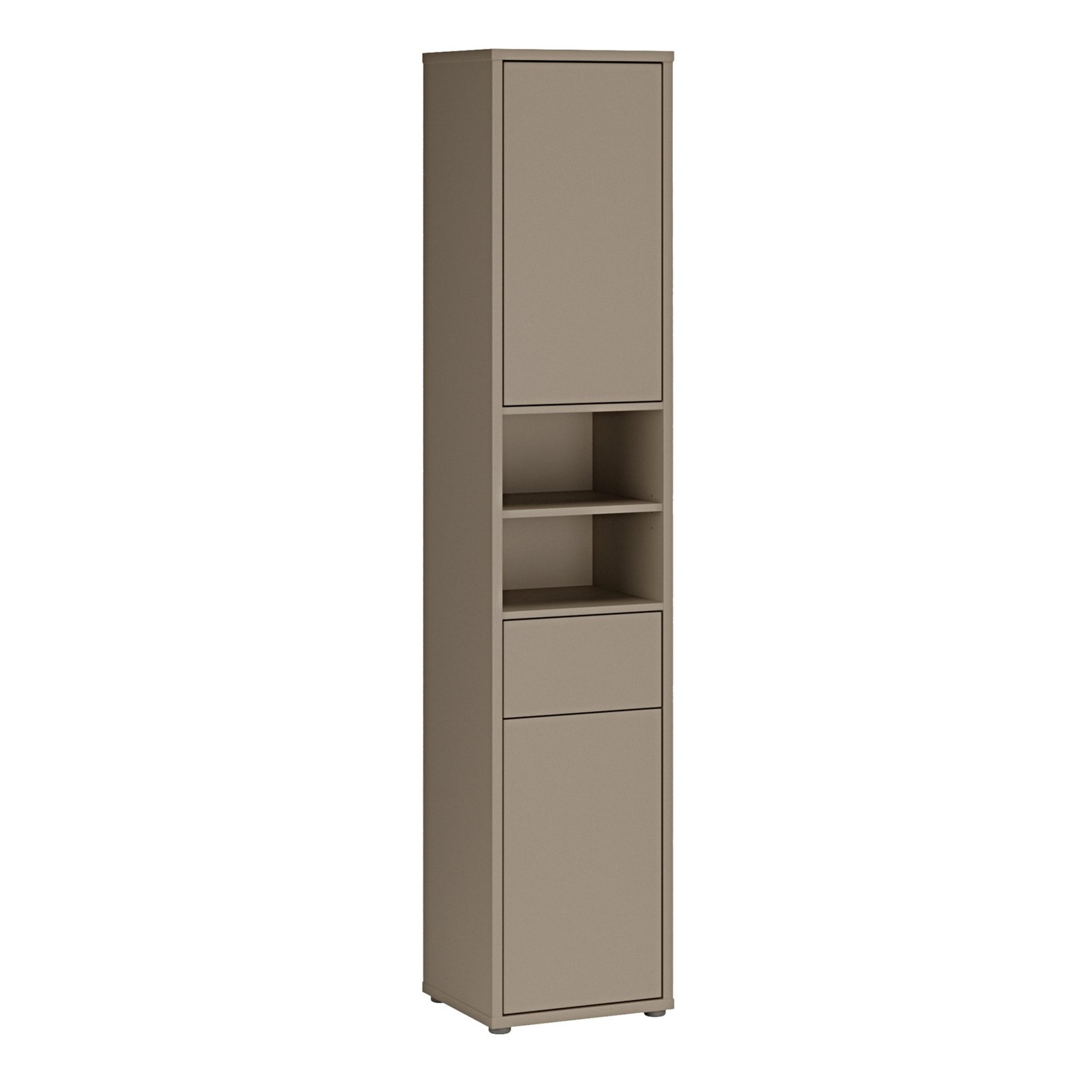 80FACSS714U88_1 Alice Springs Tall Narrow Bathroom Storage Cabinet with 2 Doors Push-to-Open & 1 Drawer Push-to-Open in Taupe - Image 1