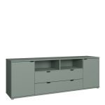 Ganymede Wide TV Unit with Open Shelving, 2 Drawers & 2 Doors in Sage Green