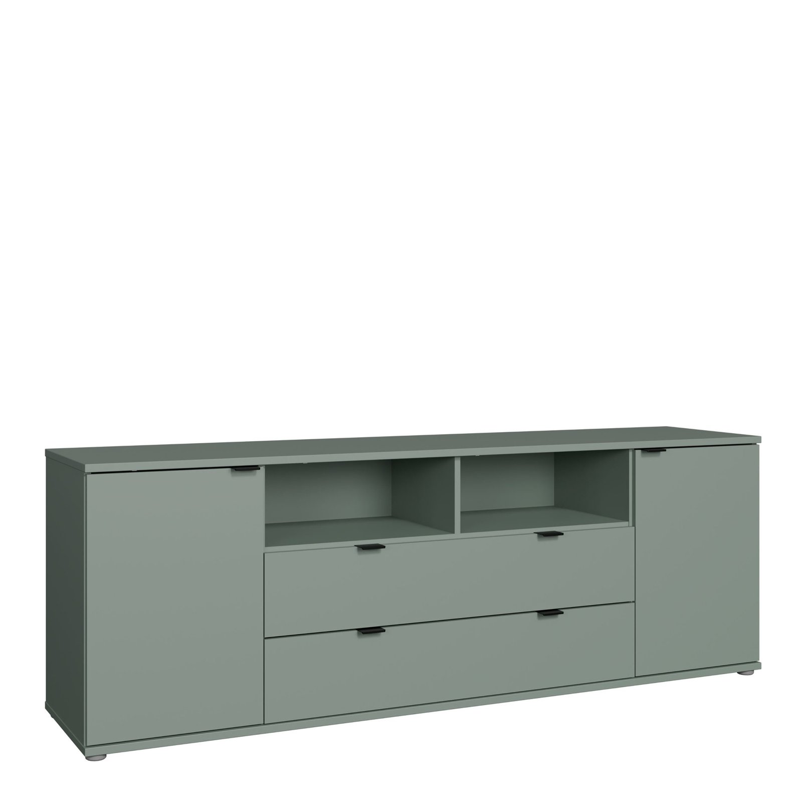 80FGNMT241U59_1 Ganymede Wide TV Unit with Open Shelving, 2 Drawers & 2 Doors in Sage Green - Image 1
