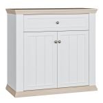 Pontypool 2 Door 1 Drawer Small Sideboard in White and Riva Oak