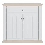 Pontypool 2 Door 1 Drawer Small Sideboard in White and Riva Oak - Image 2