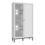 Wensley Display Cabinet with 1 Door and 1 Glass Door in Light Grey and Oak inc LED Lighting