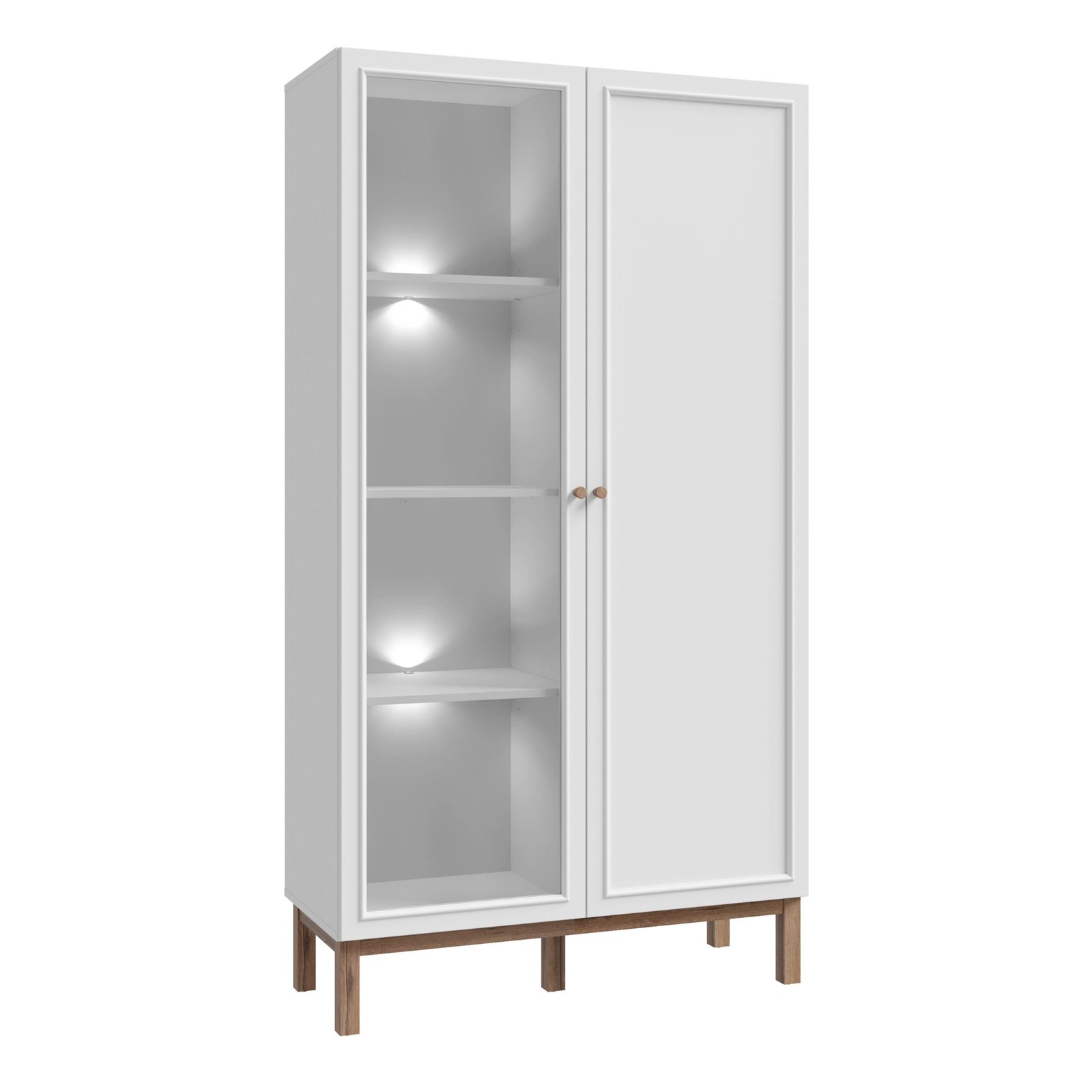 80FPkdv722M848L_1 Wensley Display Cabinet with 1 Door and 1 Glass Door in Light Grey and Oak inc LED Lighting - Image 1