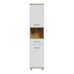 Veris Tall Narrow Bathroom Cupboard with 2 Doors & 1 Drawer in Sonoma Oak and White Gloss - Image 2
