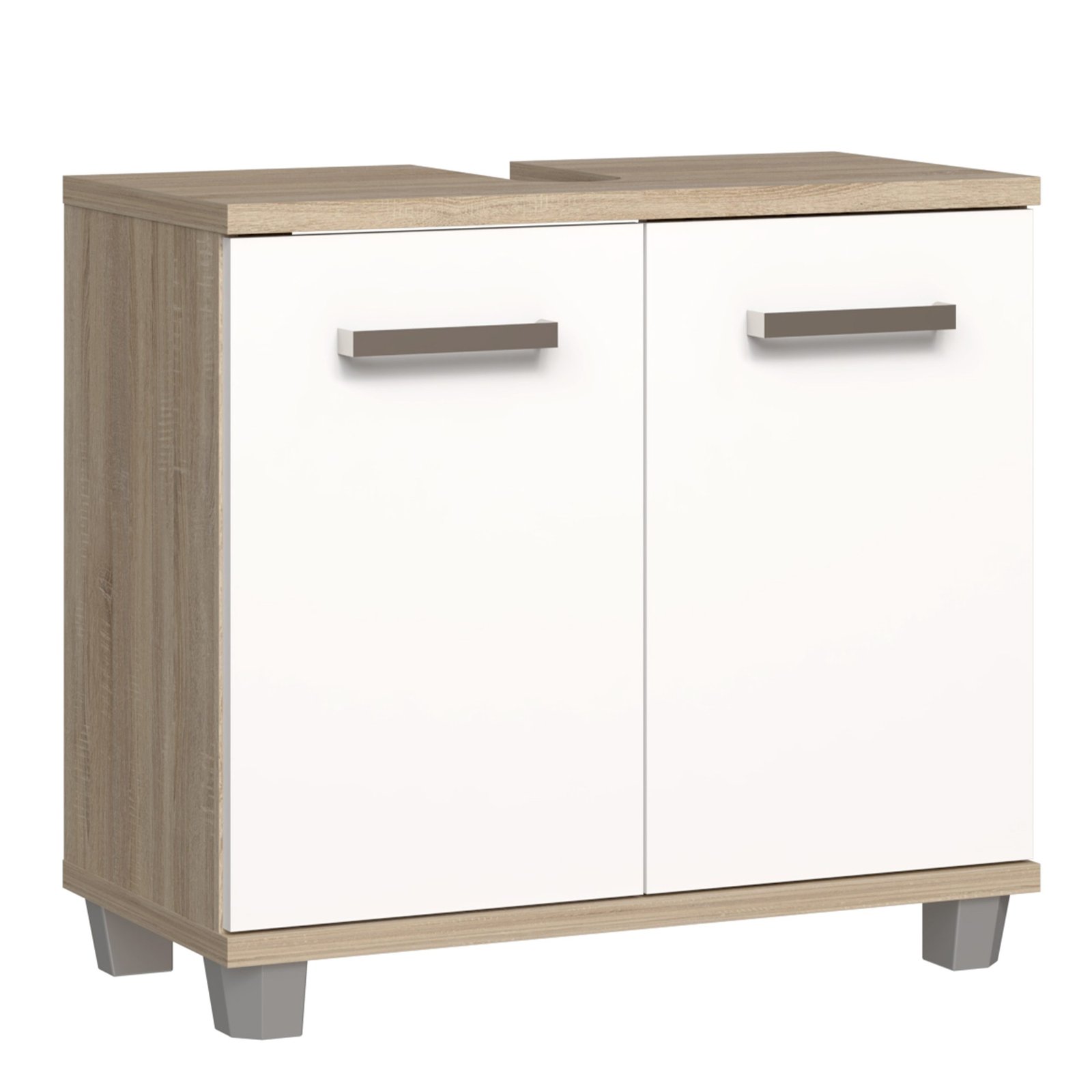 80FVERZ12Q34_1 Veris Under Sink Cabinet with 2 Doors in Sonoma Oak and White High Gloss - Image 1