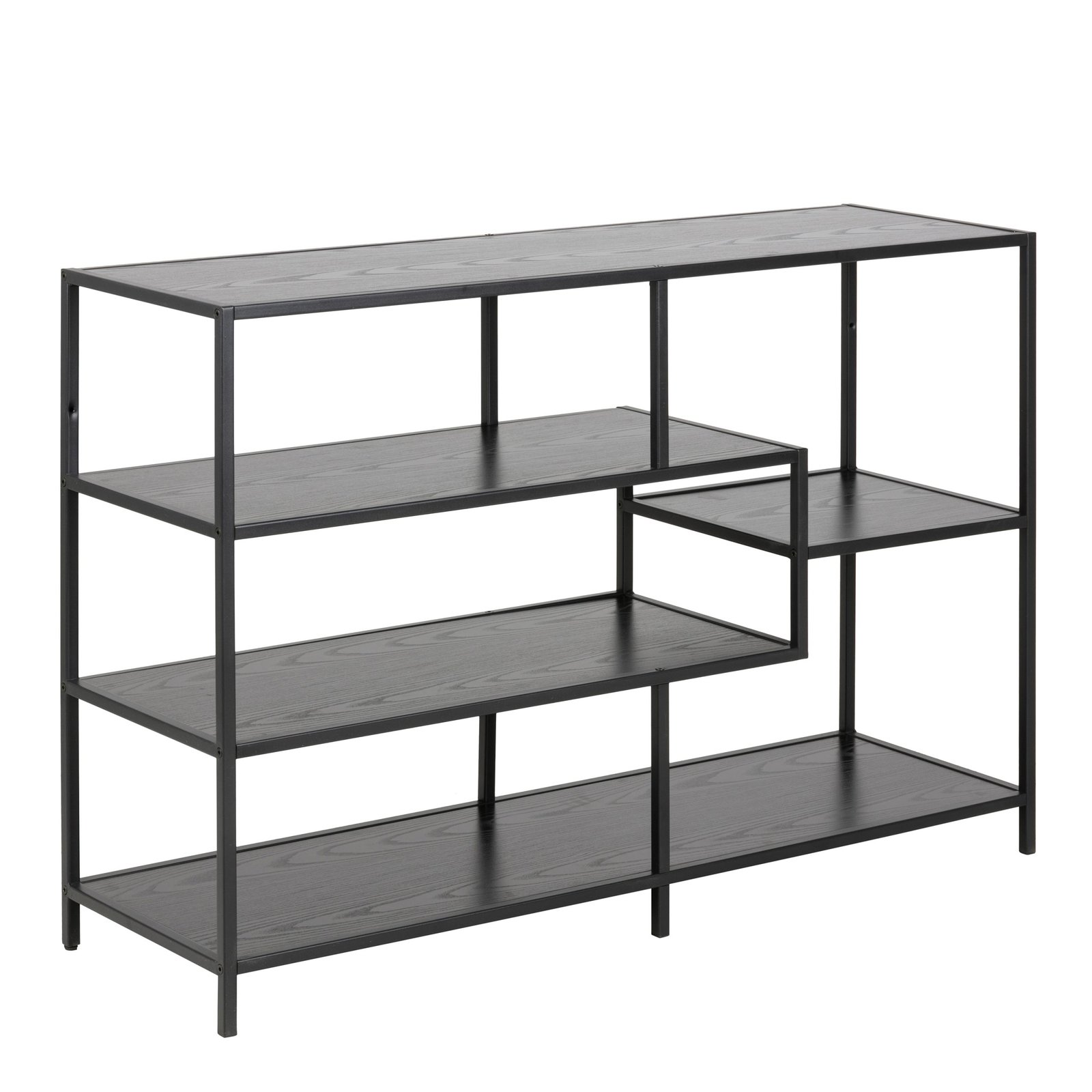 90A0000080890_1 Seaford Wide Black Metal Bookcase with 4 Black Oak Shelves - Image 1
