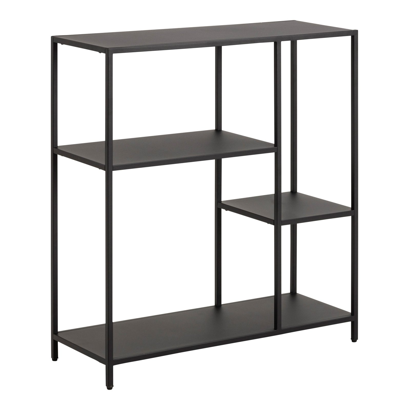 90A0000087555_1 Newcastle Asymmetrical Bookcase with 3 Shelves in Matt Black - Image 1