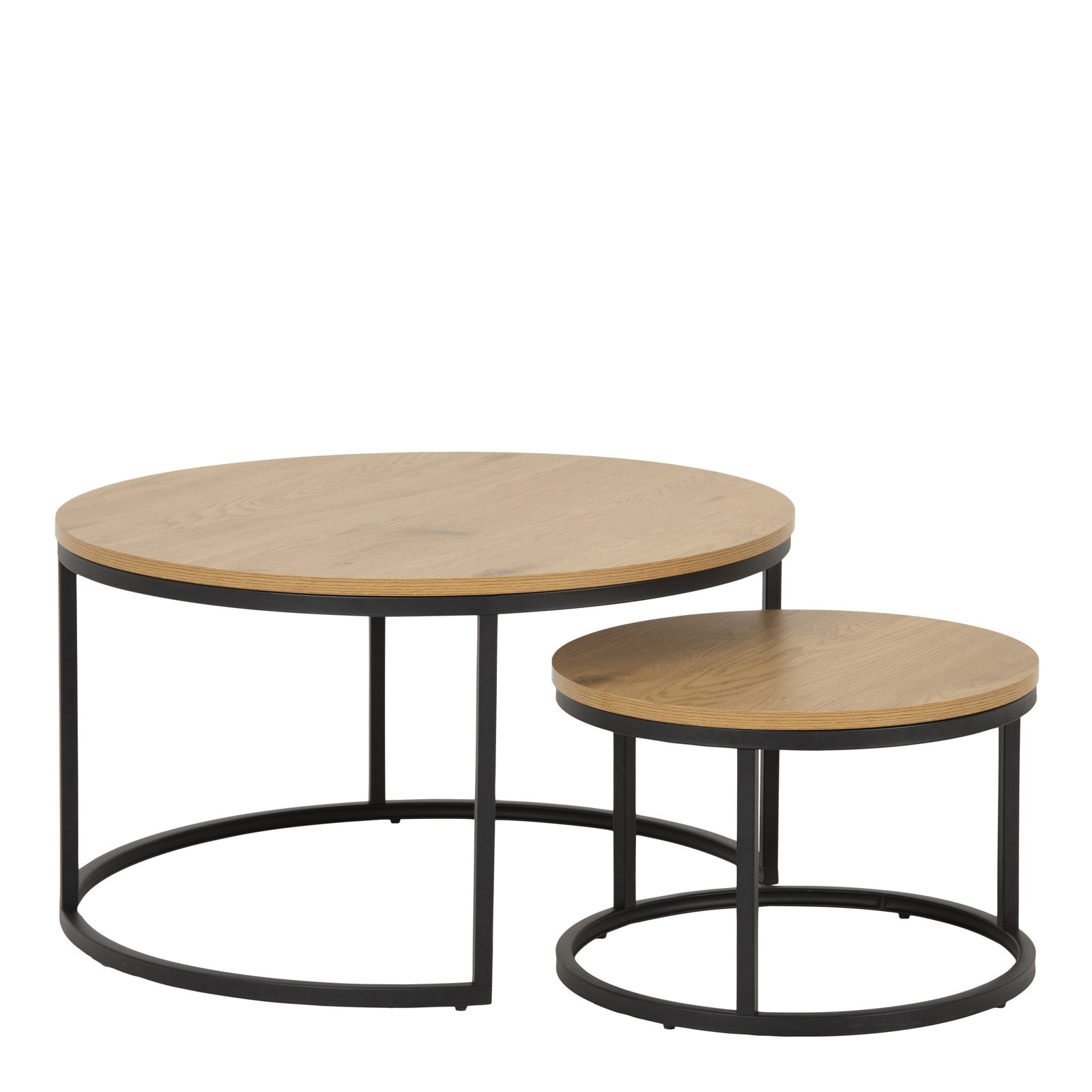 90A0000089646_1 Spiro Round Coffee Table Set with Oak Top & Black Legs - Image 1