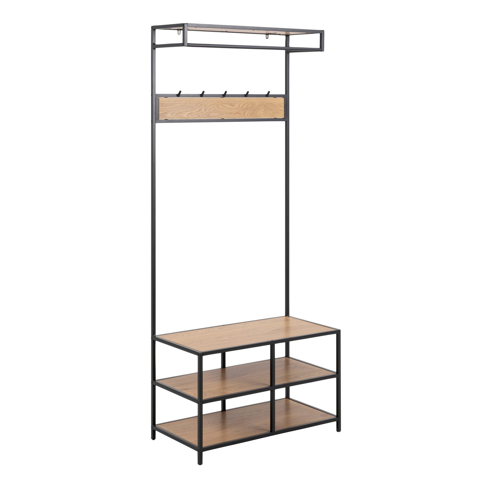 90A0000094144_1 Seaford Clothes Rack with 3 Shelves in Black and Oak - Image 1