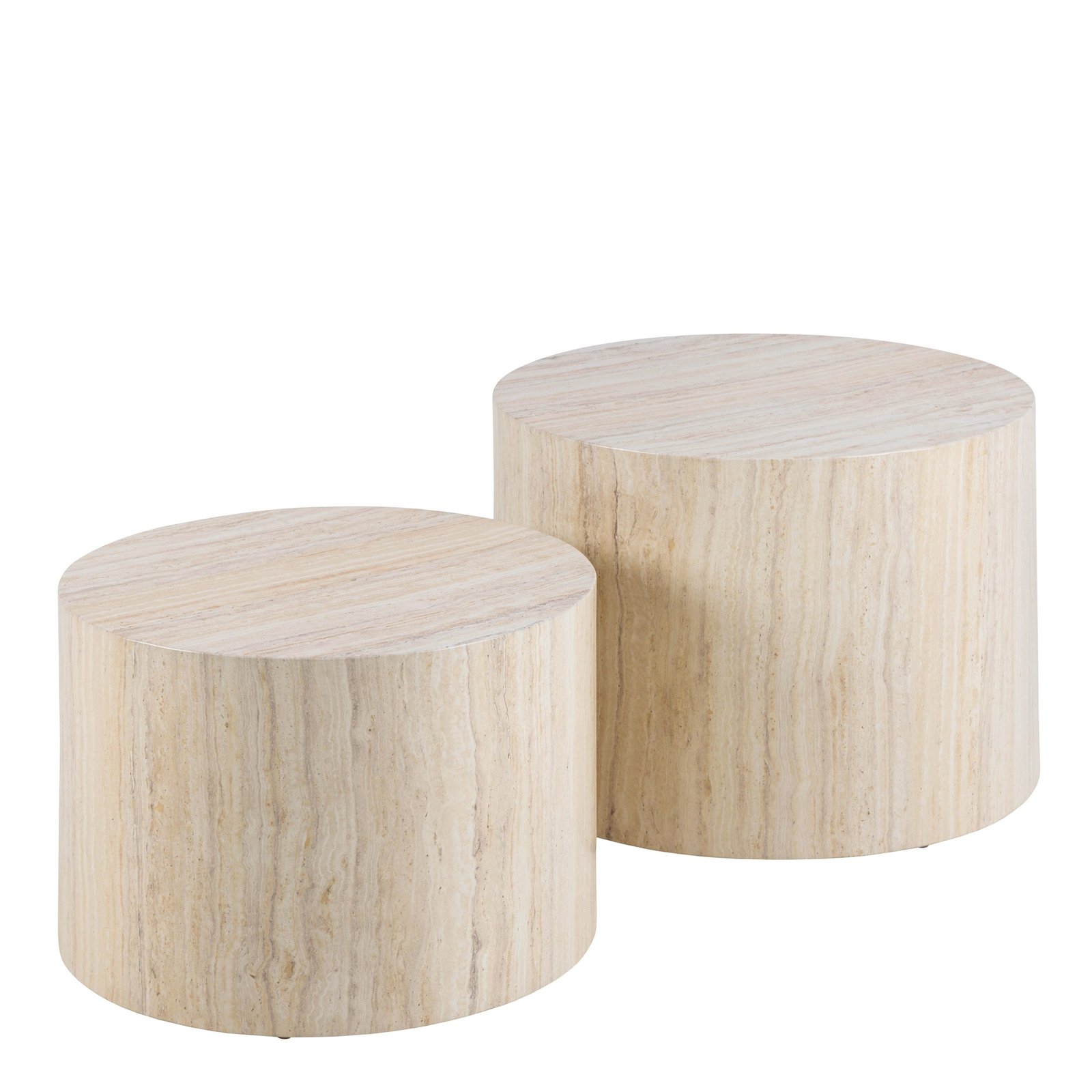 90A0000101176_1 Dice Round Coffee Table Set in Light Travertine Effect - Image 1
