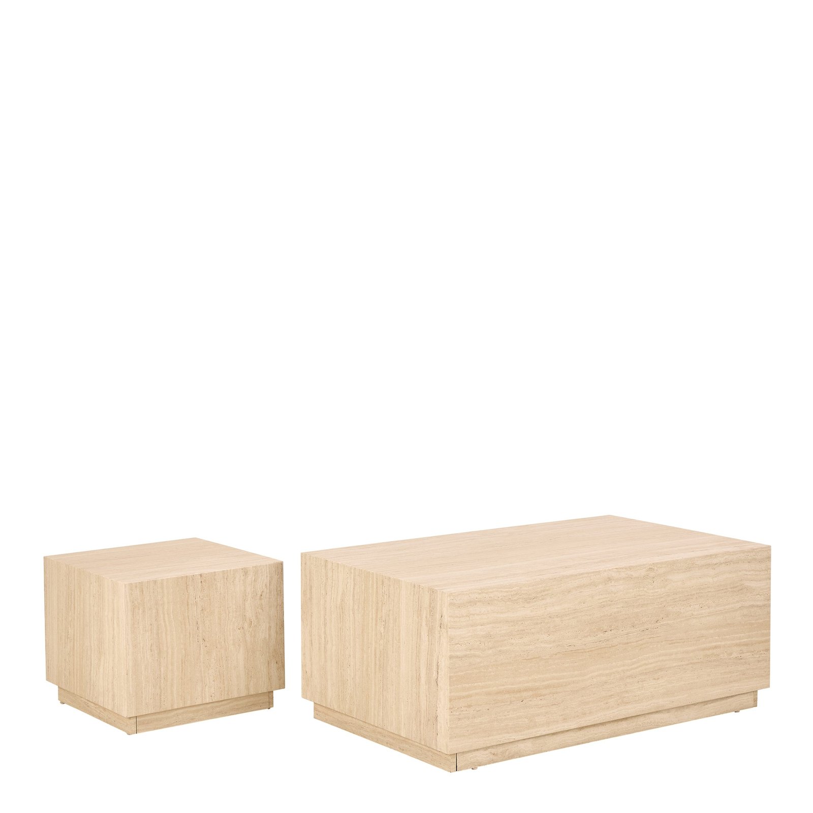 90A0000109011_1 Dice Square and Rectangular Coffee Table Set of 2 in Travertine Rough Paper Effect - Image 1